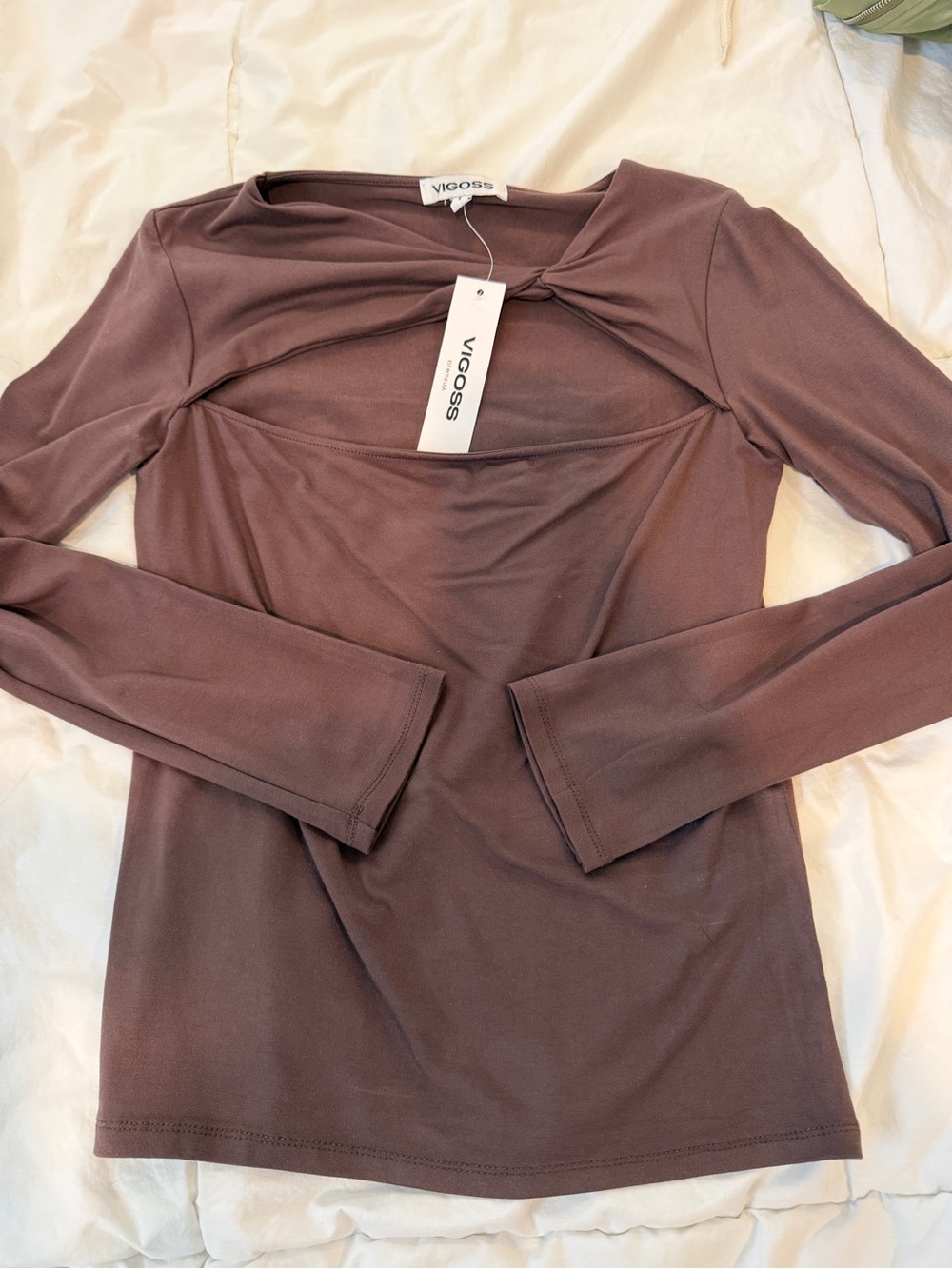 Vigoss Brown Twist-Front Long Sleeve Top